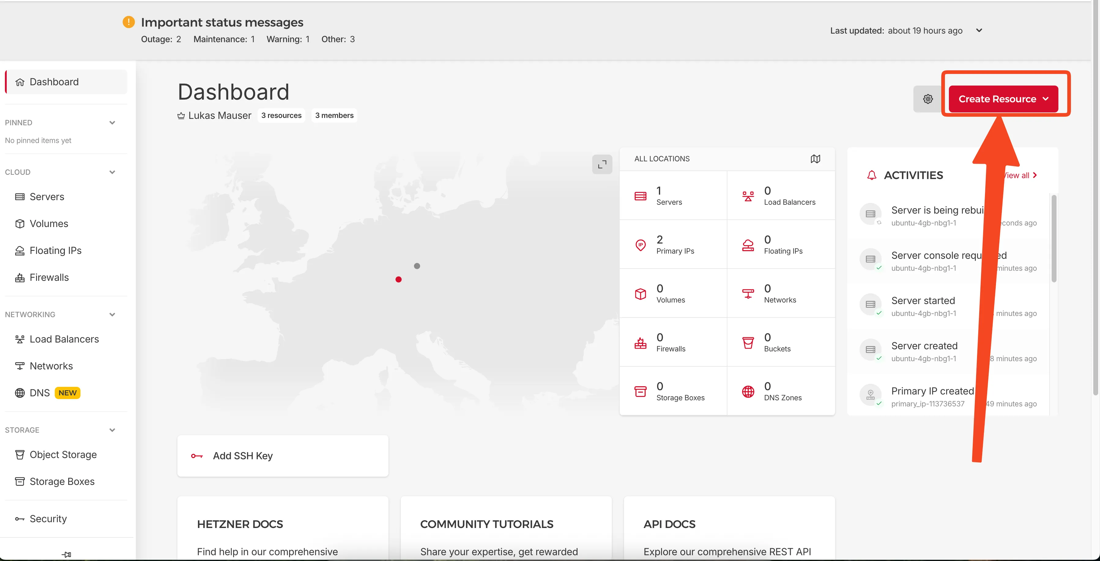 Hetzner Dashboard - Create Resource